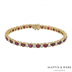 Mappin & Webb Yellow Gold Diamond And Ruby Line Bracelet